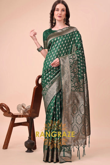 Emerald Glint Zari Woven Banarasi Silk Saree