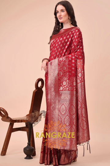 Crimson Zari Woven Banarasi Silk Saree