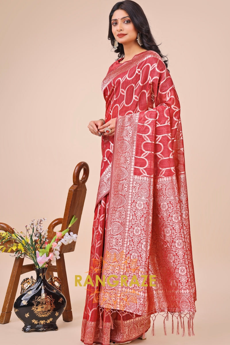 Crimson Orb Woven Banarasi Cotton Saree