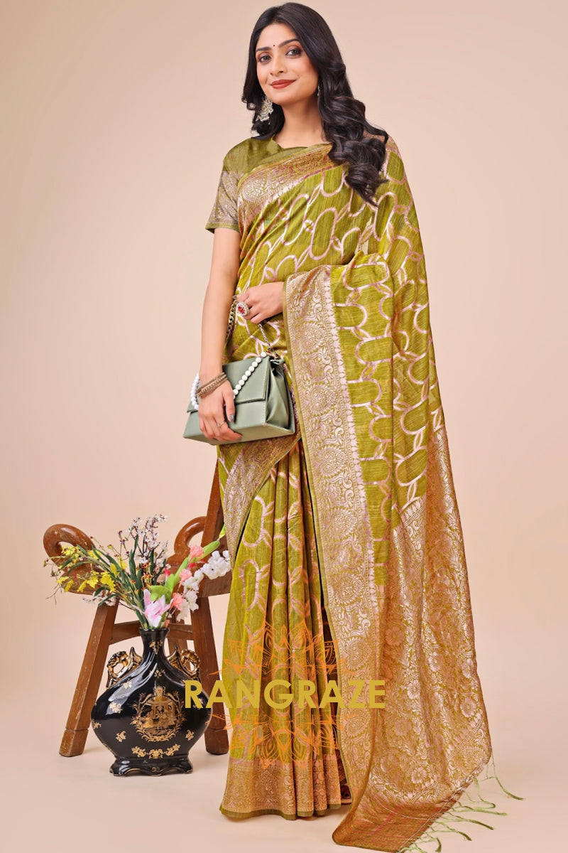 Olive Orb Woven Banarasi Cotton Saree