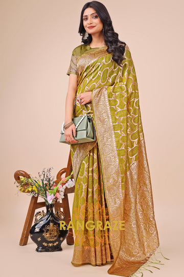 Olive Orb Woven Banarasi Cotton Saree