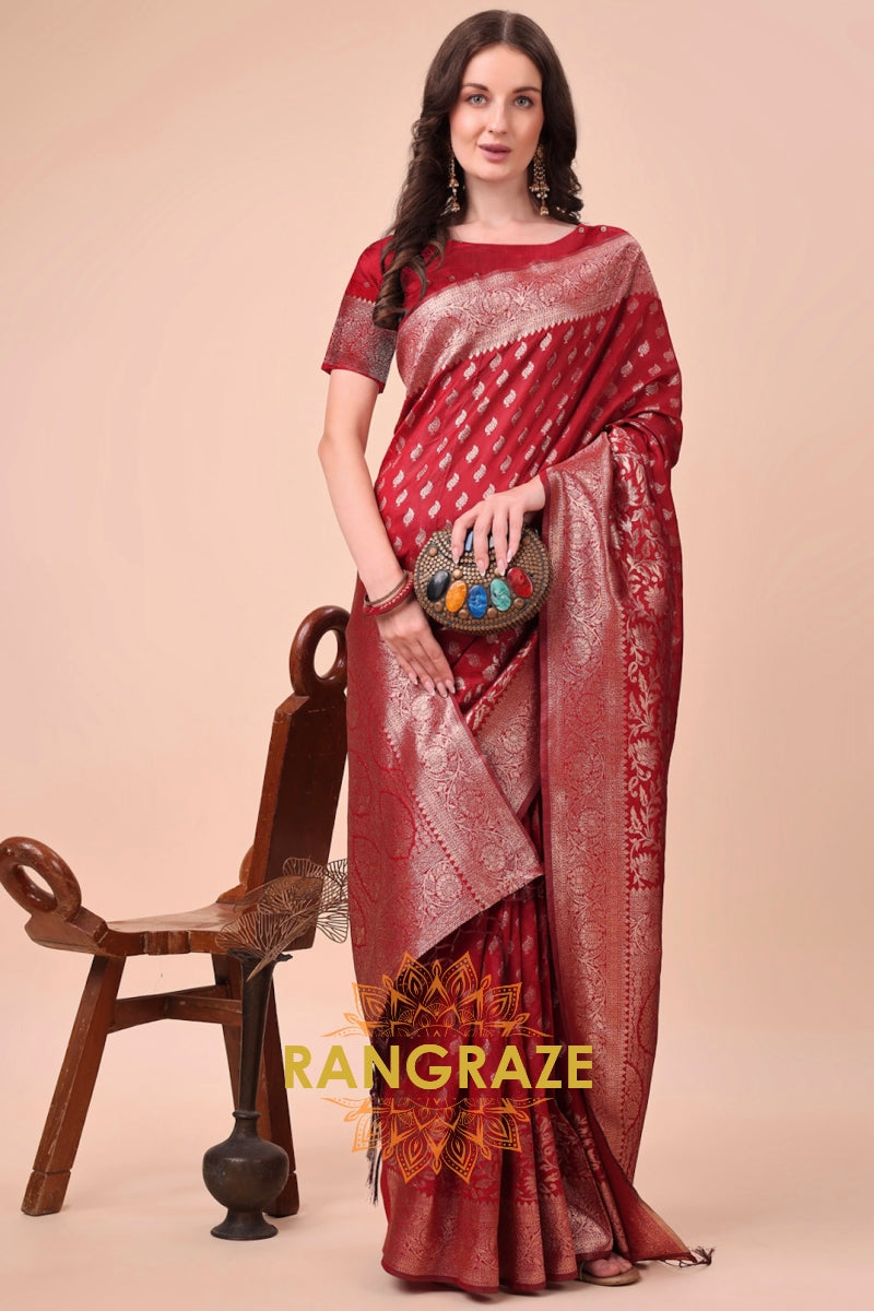 Crimson Zari Woven Banarasi Silk Saree