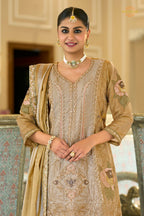 Silver And Gold Stitched Bead Work Palazzo Suit