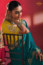 Teal Green Embroidered Silk Saree With Designer Border