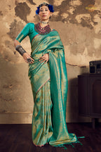 Teal Green Woven Kanjivaram Silk Saree