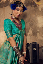 Teal Green Woven Kanjivaram Silk Saree