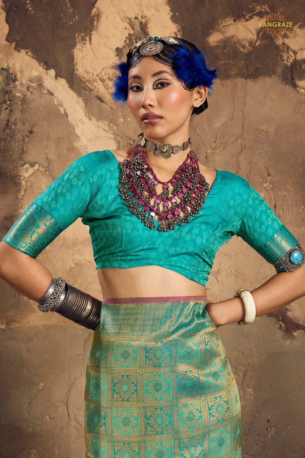 Teal Green Woven Kanjivaram Silk Saree