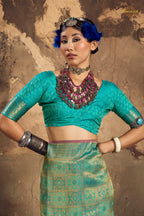 Teal Green Woven Kanjivaram Silk Saree