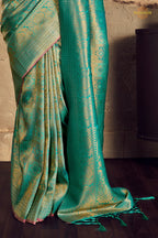 Teal Green Woven Kanjivaram Silk Saree