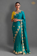 Teal Green Embroidered Silk Saree With Designer Border