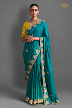 Teal Green Embroidered Silk Saree With Designer Border