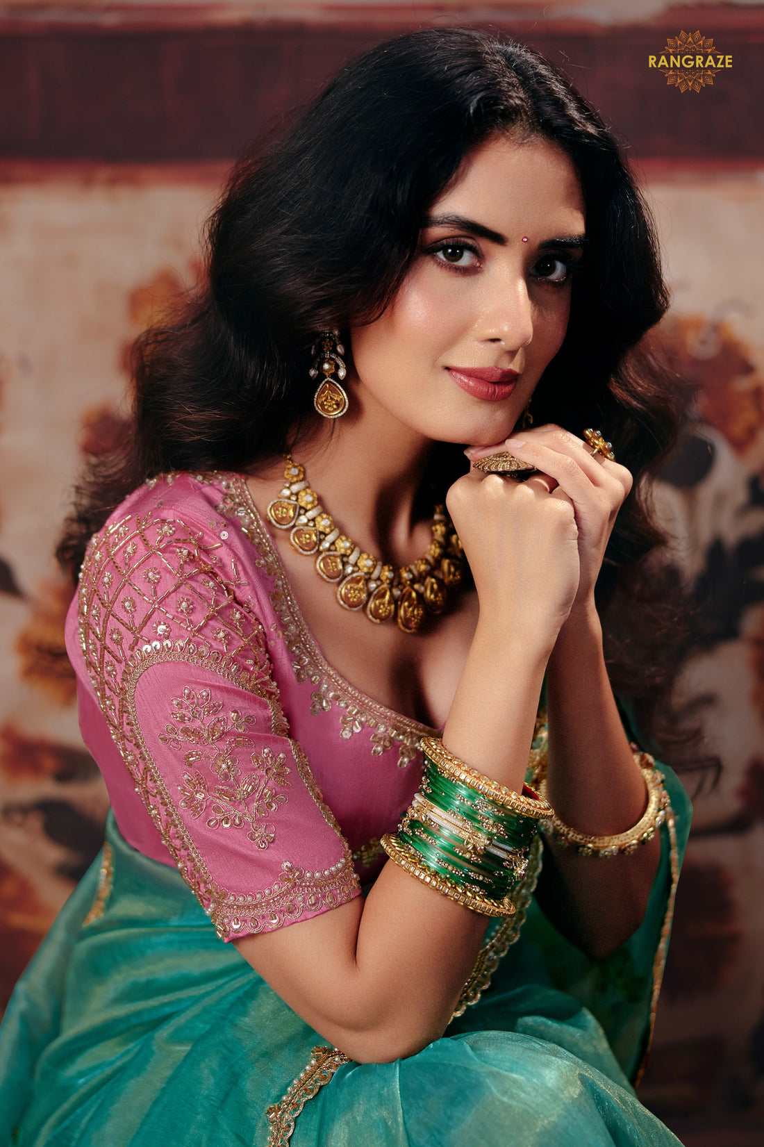 Turquoise Blue Designer Organza Saree With Embroidered Blouse