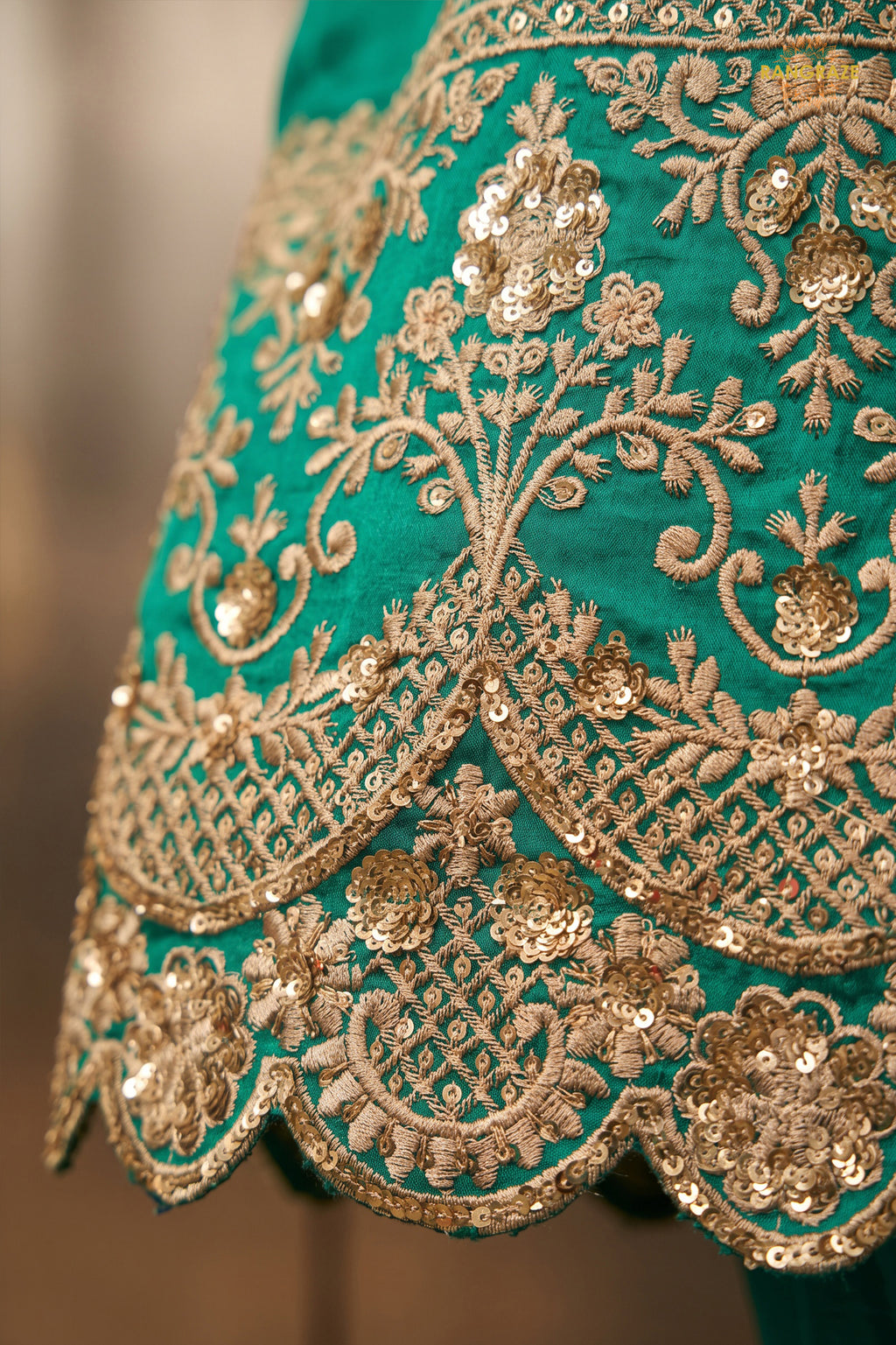 Turquoise Green Stitched Embroidered Silk Anarkali Suit