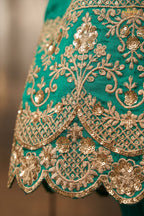 Turquoise Green Stitched Embroidered Silk Anarkali Suit