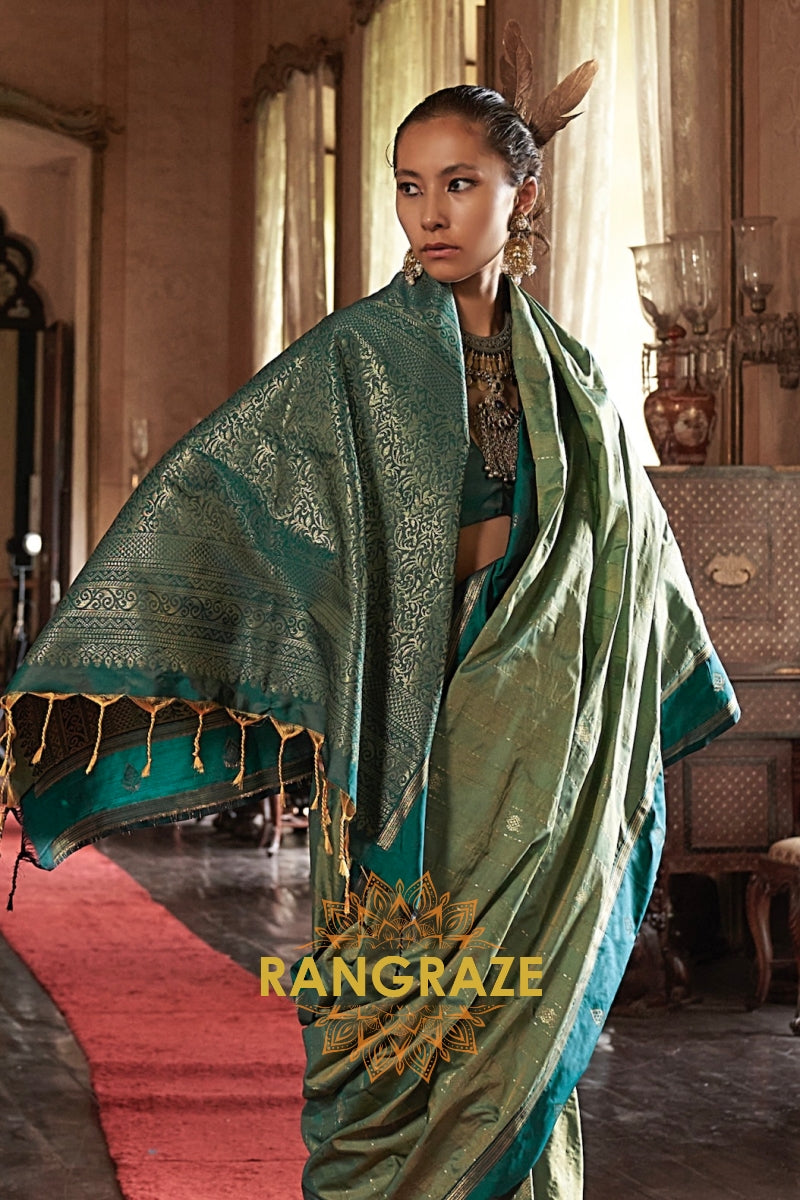 Teal Enigma Tussar Saree