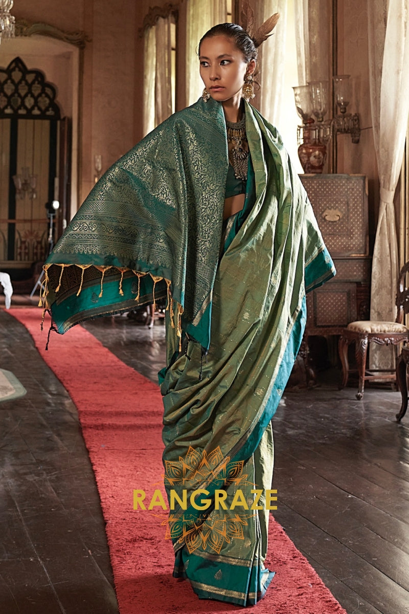 Teal Enigma Tussar Saree