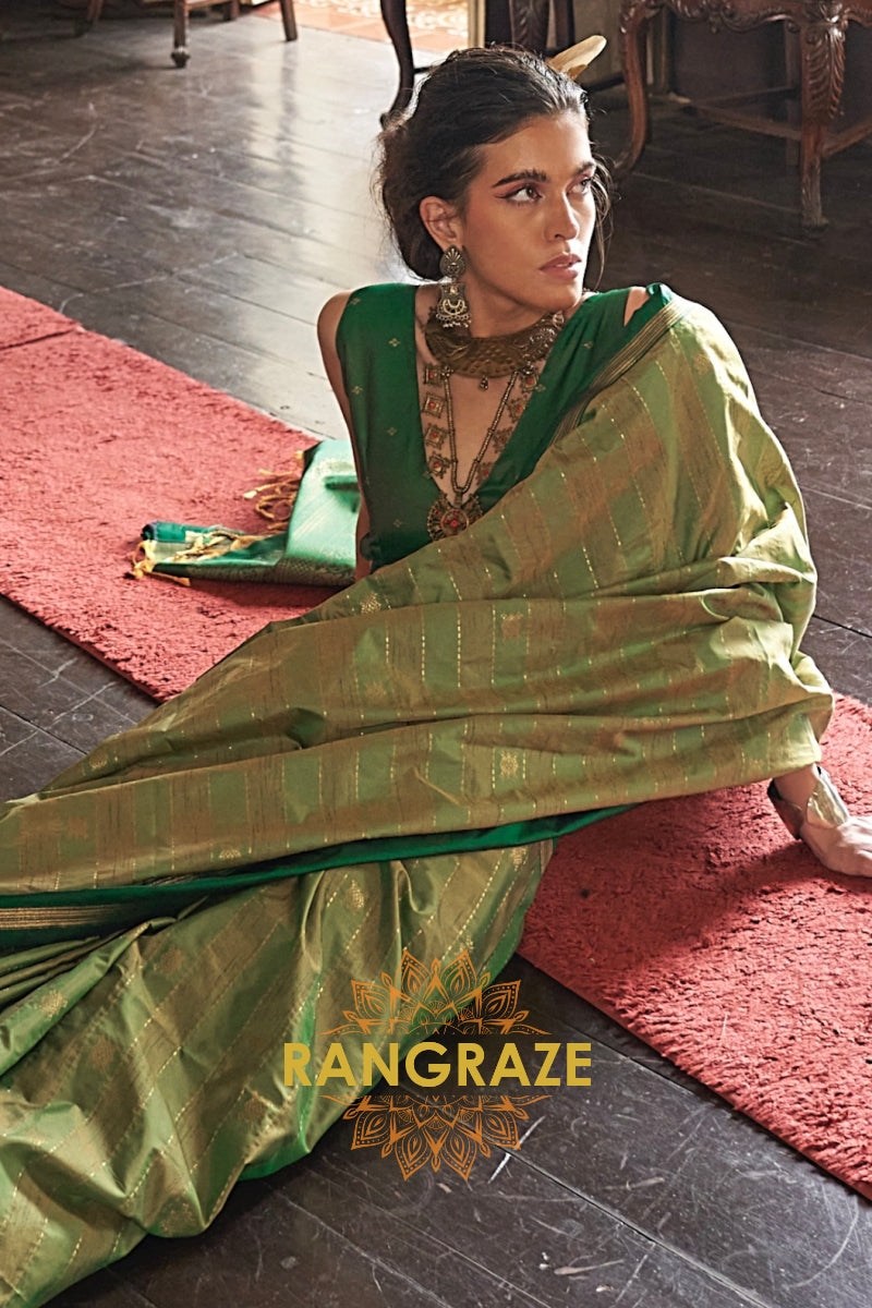 Verdant Majesty Tussar Saree
