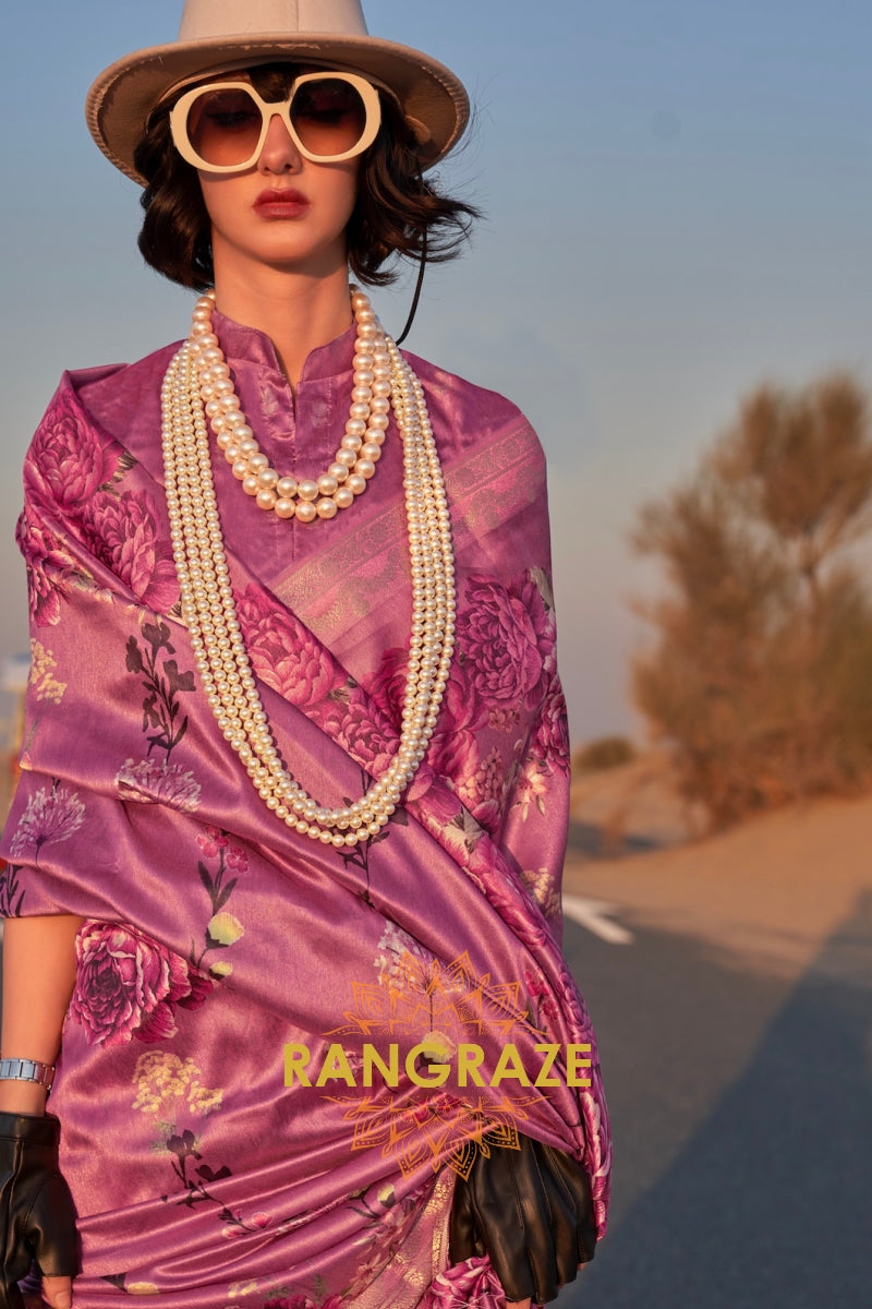 Mulberry and Pink Woven Tussar Silk Saree