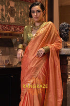 Terracotta Orange Tussar Silk Saree with Olive Green Border