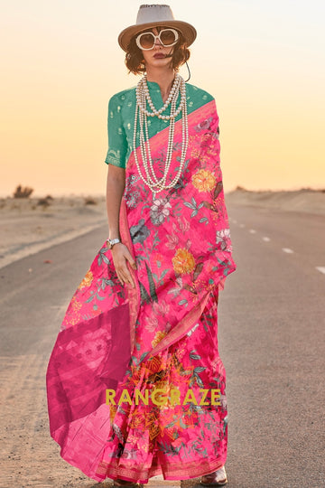 Persian Rose Pink Woven Tussar Silk Saree