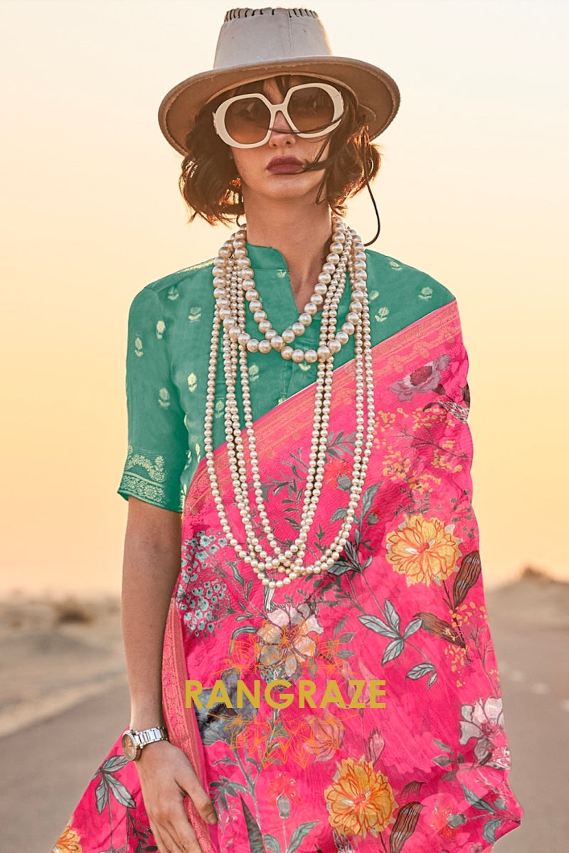 Persian Rose Pink Woven Tussar Silk Saree