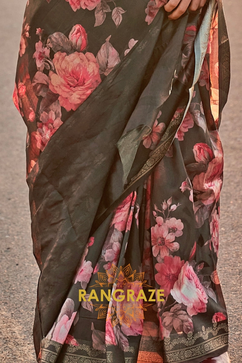 Onyx Woven Tussar Silk Saree
