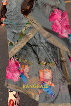 Grey and Pink Woven Tussar Silk Saree