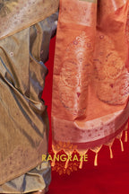 Silver Grey & Rust Tussar Silk Saree
