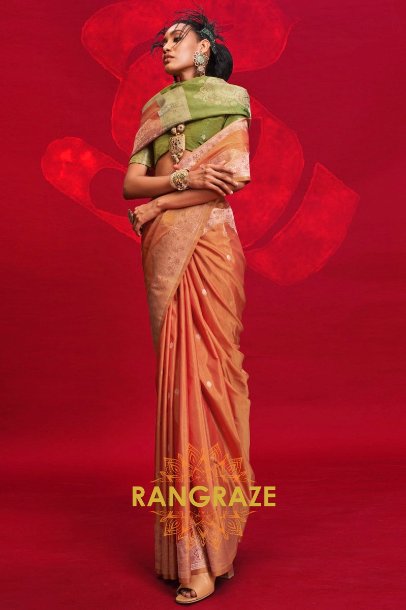 Olive Green & Multicolor Printed Tussar Silk Saree