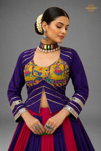 Vibrant Dual-Tone Printed Lehenga Choli with Real Mirror Work