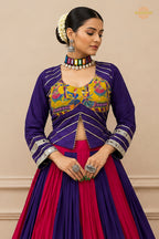 Vibrant Dual-Tone Printed Lehenga Choli with Real Mirror Work