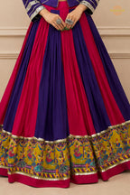 Vibrant Dual-Tone Printed Lehenga Choli with Real Mirror Work