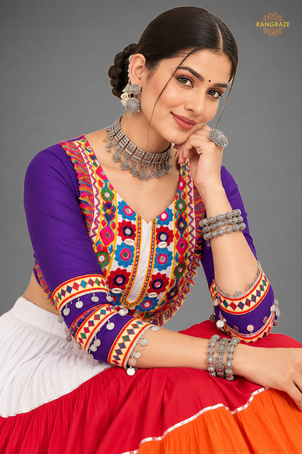 Vibrant Multi-Color Frilled Lehenga Choli with Real Mirror Work