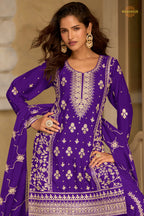 Violet Stitched Embroidered Chinon Sharara Suit