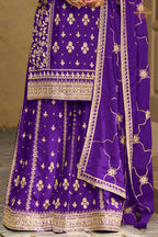 Violet Stitched Embroidered Chinon Sharara Suit