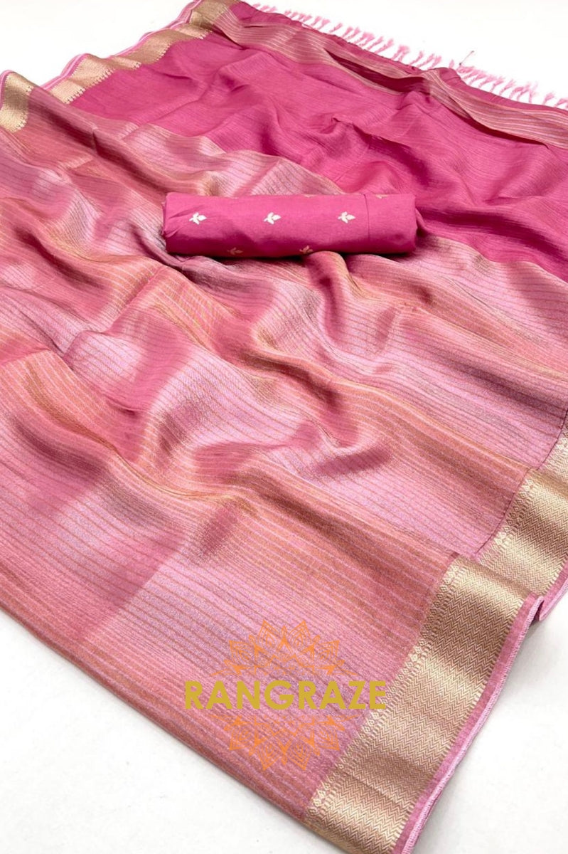 Blush Pink Viscose Zari Tissue Saree