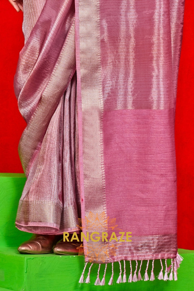 Blush Pink Viscose Zari Tissue Saree