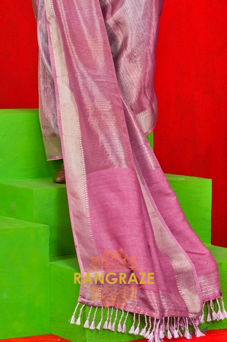 Blush Pink Viscose Zari Tissue Saree