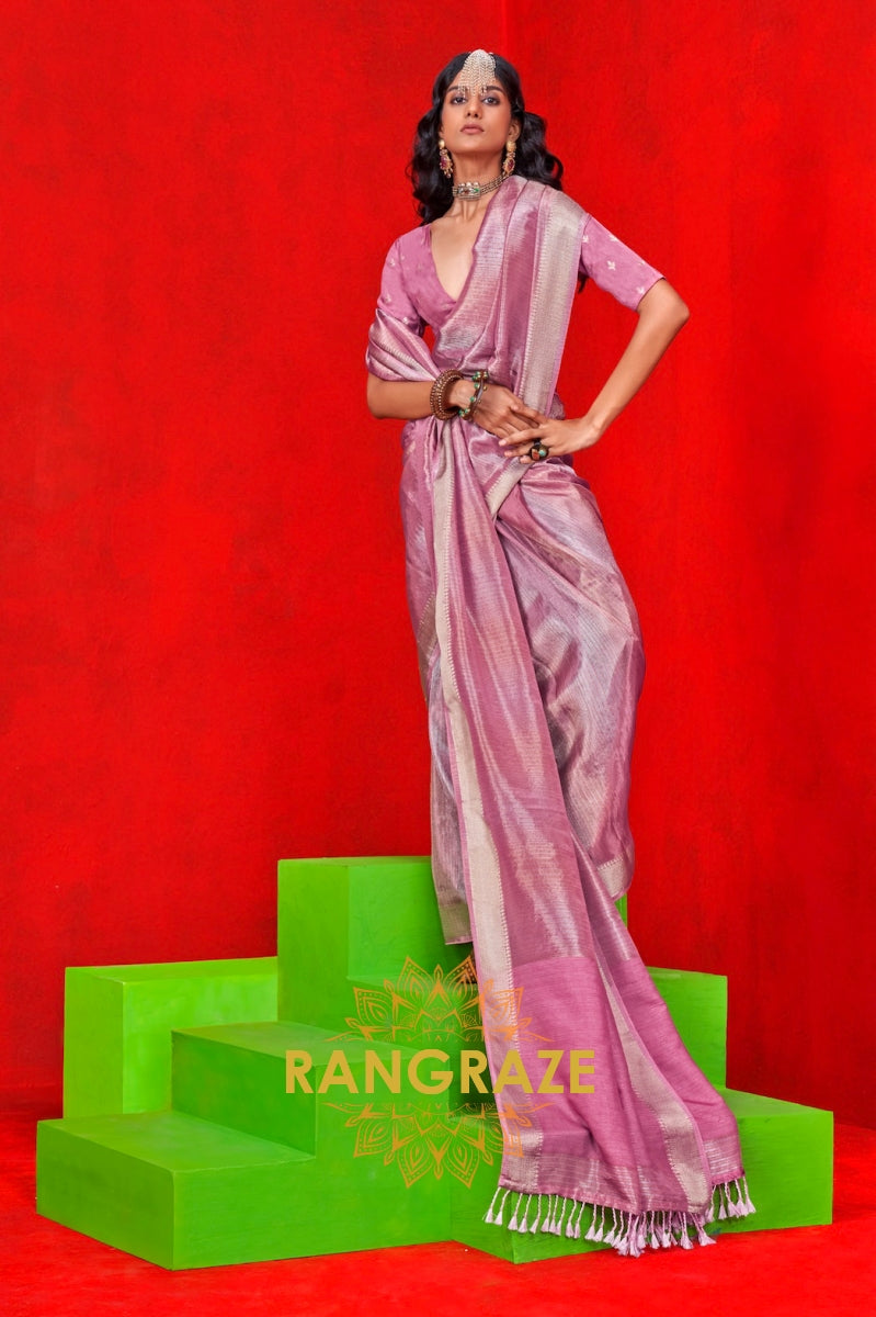 Blush Pink Viscose Zari Tissue Saree