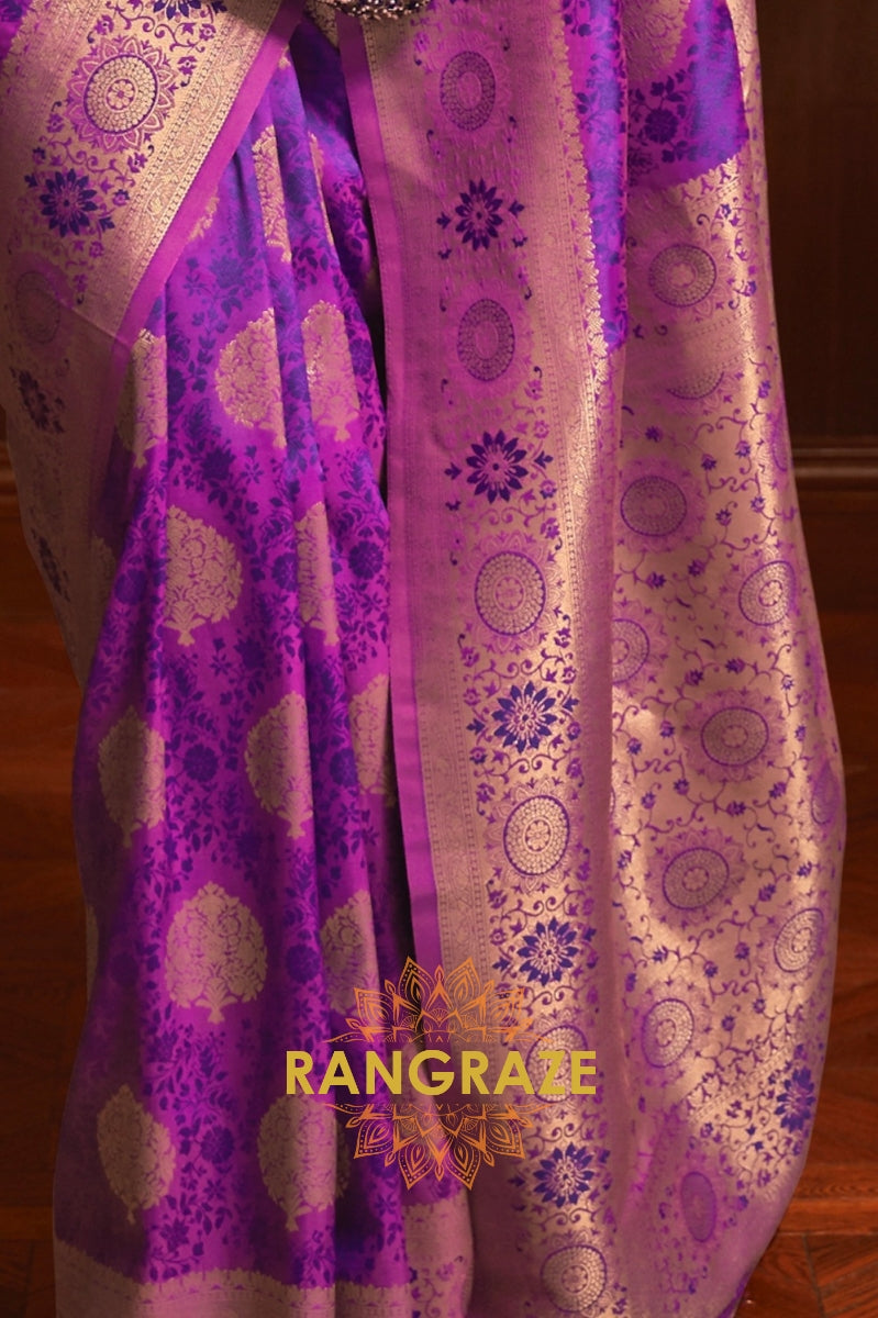 Lavender Purple Woven Banarasi Silk Saree
