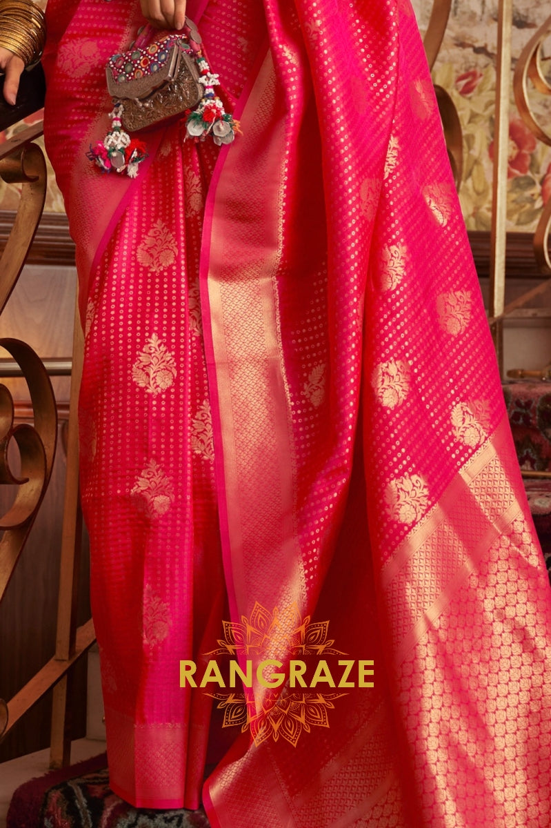 Red Golden Double Tone Weaving Banarasi Silk Saree