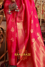 Red Golden Double Tone Weaving Banarasi Silk Saree