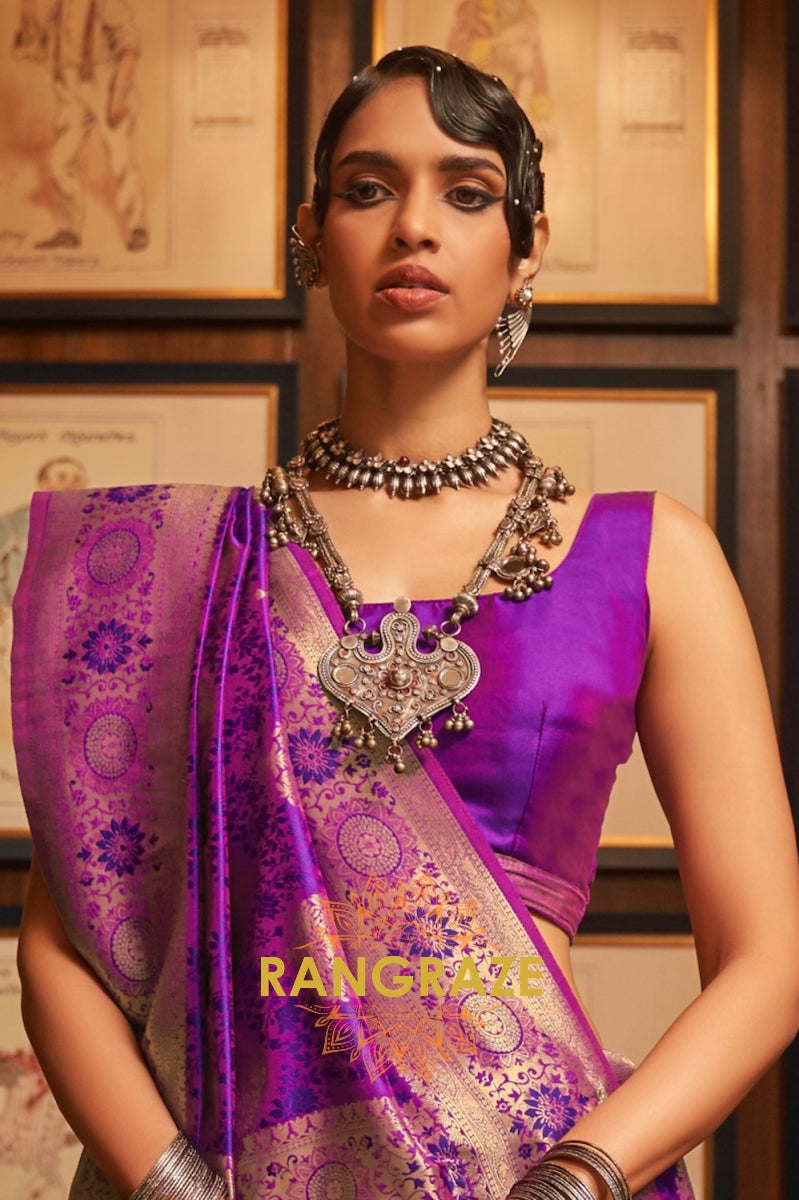 Lavender Purple Woven Banarasi Silk Saree