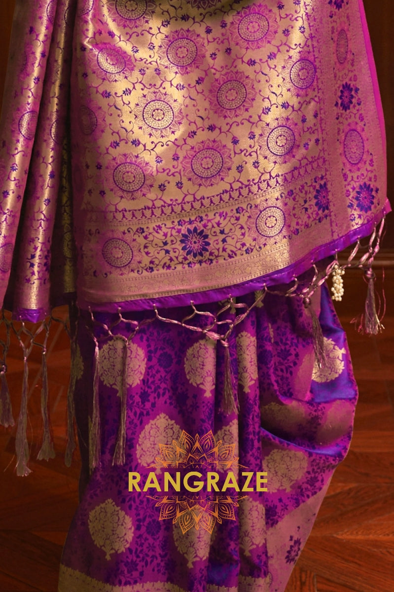 Lavender Purple Woven Banarasi Silk Saree