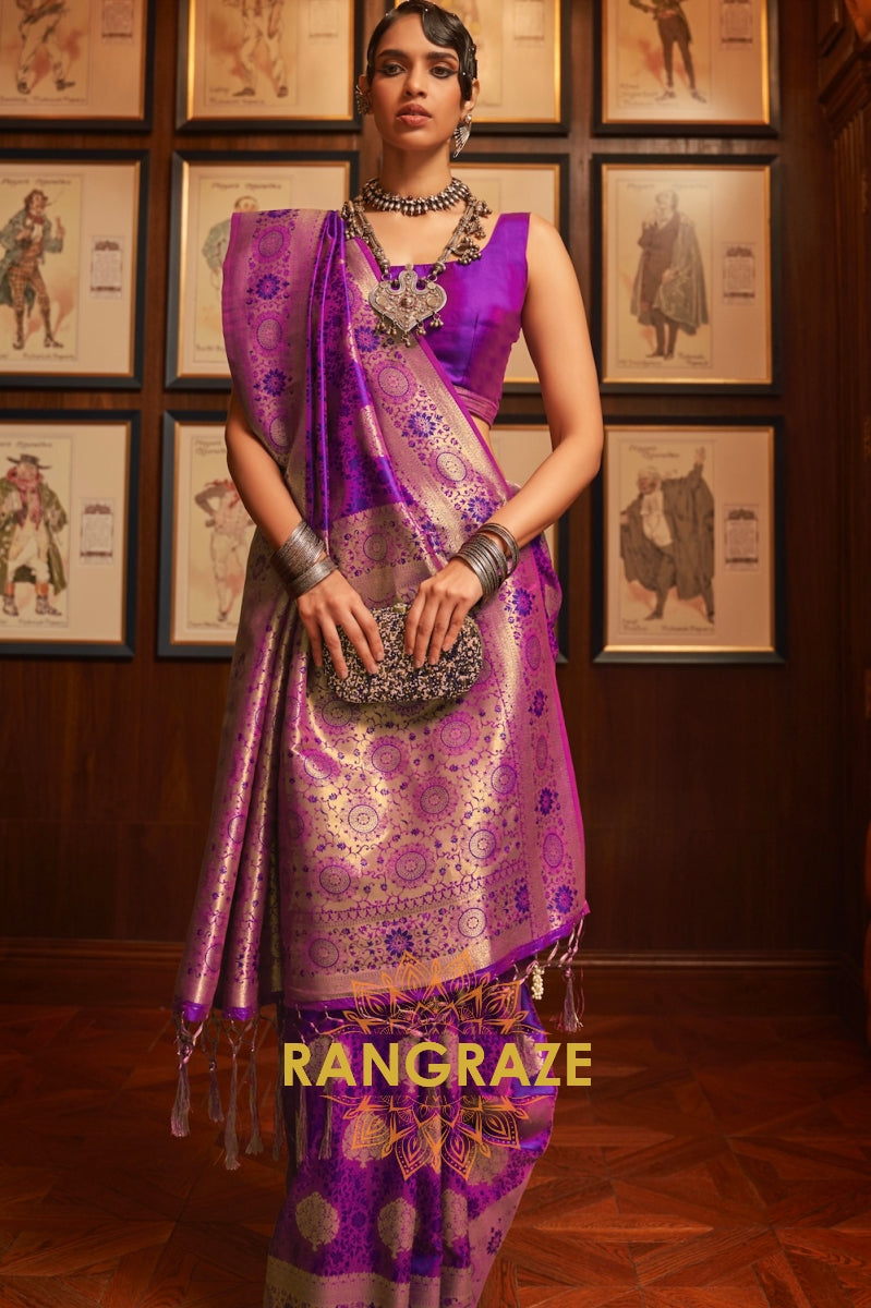 Lavender Purple Woven Banarasi Silk Saree