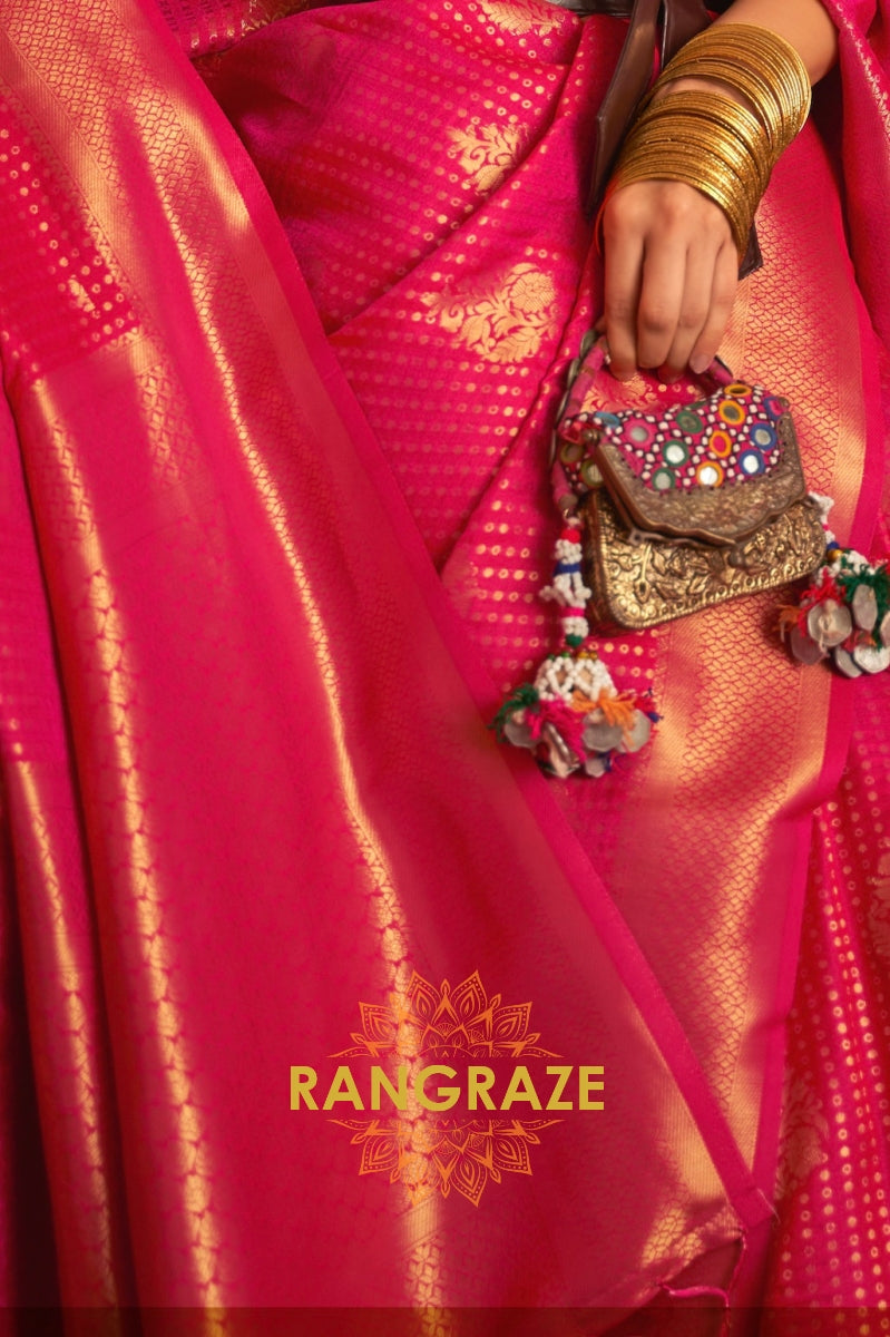 Red Golden Double Tone Weaving Banarasi Silk Saree