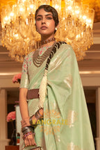 Light Green Woven Silk Saree With Kashmiri Pallu