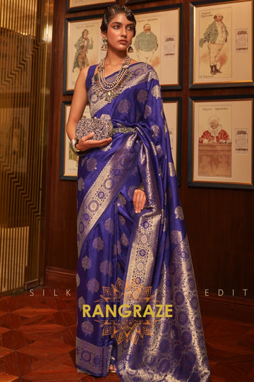 Twilight Blue Woven Banarasi Silk Saree