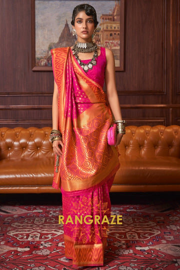 Pink Golden Woven Banarasi Silk Saree