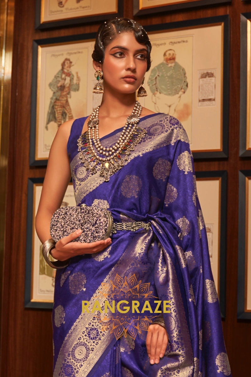 Twilight Blue Woven Banarasi Silk Saree
